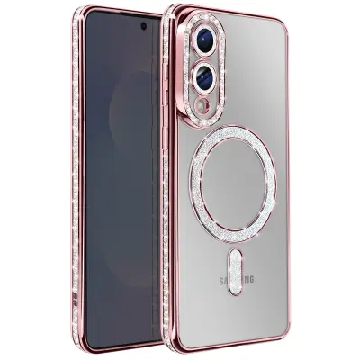 Ovitek za Samsung Galaxy S25 Edge, združljiv z MagSafe, z bleščečim robom, Šampanjec roza