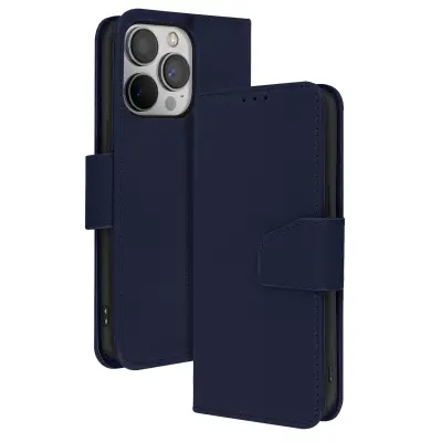 Denarnica etui za iPhone 13 Pro Max iz premium usnja s funkcijo stojala, Modra noč