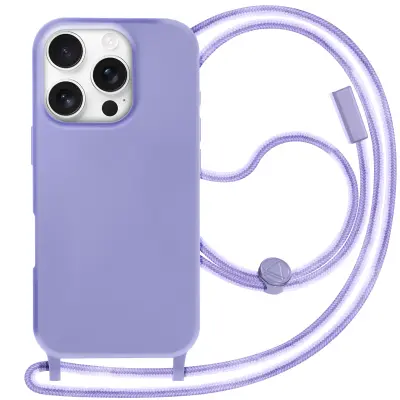 Ovitek za iPhone 16 Pro Soft Touch z vrvico za okoli vratu, Lavanda