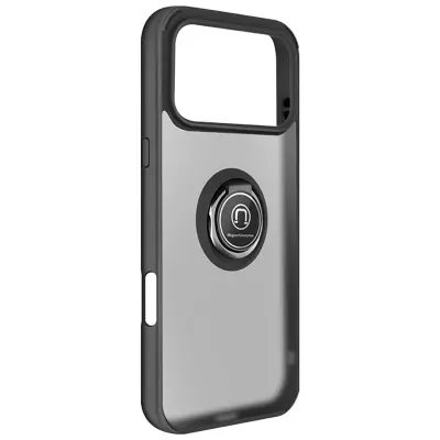 Ovitek za iPhone 17 Pro z obročastim stojalom in magnetnim nastavkom, Črna