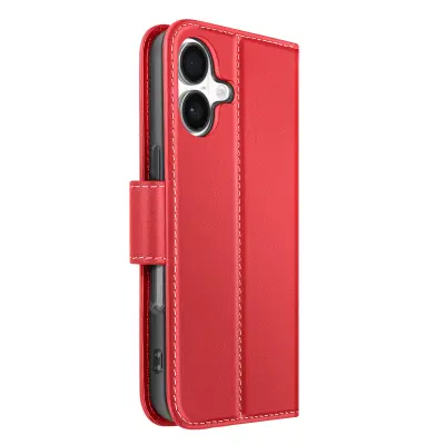 Denarnica etui za iPhone 17 Pro iz premium usnja s funkcijo stojala, Rdeča