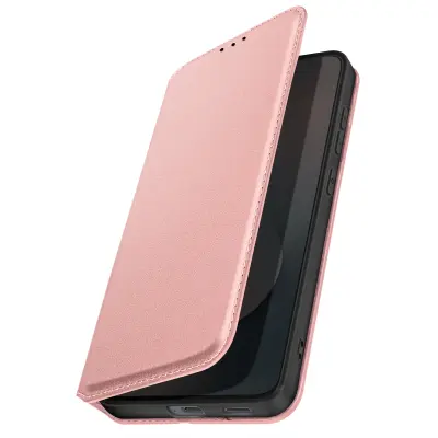 Denarnica etui za Samsung Galaxy S25 FE magnetni s stojalom za video, Šampanjec roza