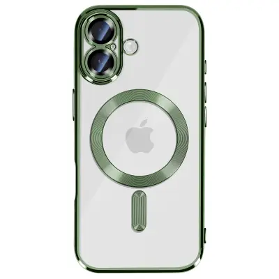 Ovitek za iPhone 17, združljiv z MagSafe, s kromiranim robom, Zelena