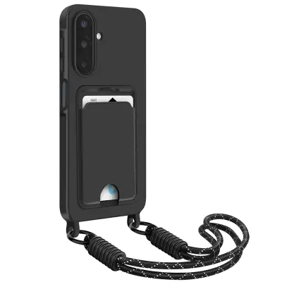 Ovitek z vrvico za Galaxy A17 z držalom za kartice in ultra odporno vrvico, Črna