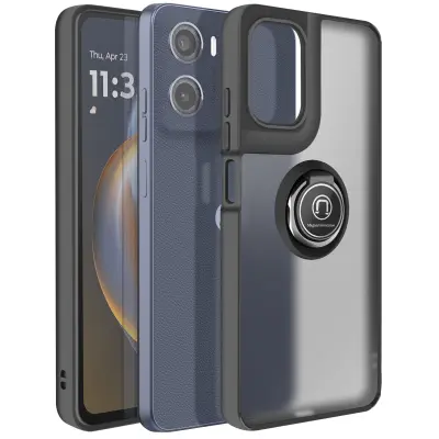 Ovitek za Motorola Moto E15 z vrtljivim magnetnim obročem, mat zaključek, Črna