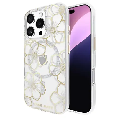 CASE MATE, Ovitek združljiv z MagSafe za iPhone 16 Pro Design Floral Gems, Zlata