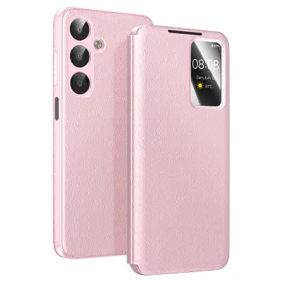 Ovitek za Galaxy A17 z oknom Smart View in držalom za kartice, Roza