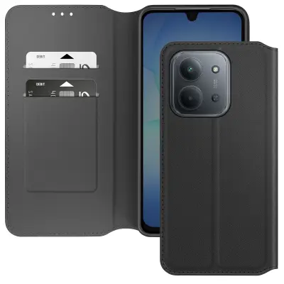 Magnetna preklopna denarnica za Xiaomi Redmi 15C s stojalom za video, Črna