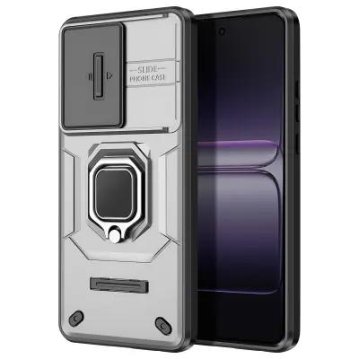 Ovitek za OnePlus Nord CE5 z obročkom in drsnim pokrovom za kamero, Siva