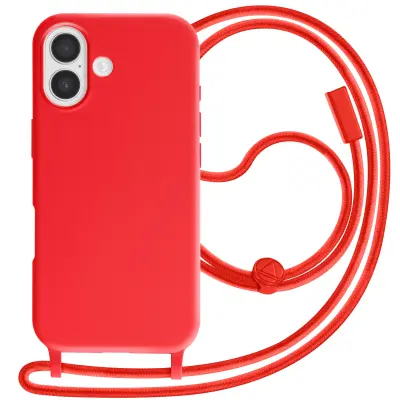 Ovitek za iPhone 17 silikonski Soft Touch z nastavljivo vrvico za okoli vratu, Rdeča