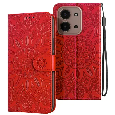 Denarnica etui za Redmi 15C z motivom mandale in držalom za kartice, Rdeča