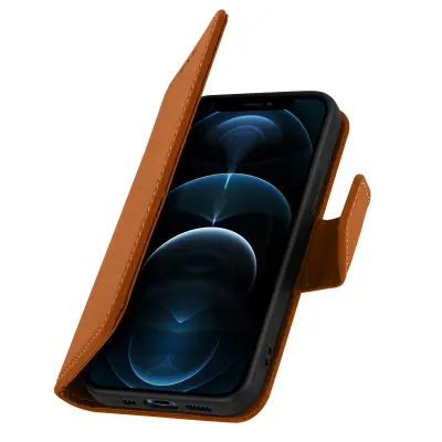 Denarnica etui za iPhone 12 Pro Max iz premium usnja s funkcijo stojala, Rjava