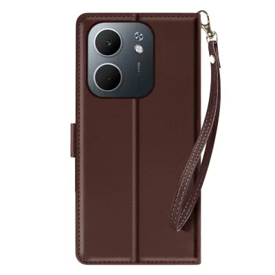 Denarnica etui za Oppo A5x z zapestnim trakom in funkcijo stojala za video, Rjava