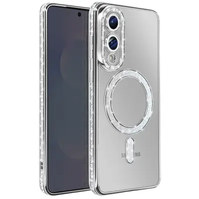 Ovitek za Samsung Galaxy S25 Edge, združljiv z MagSafe, z bleščečim robom, Srebrna