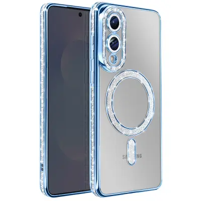 Ovitek za Samsung Galaxy S25 Edge, združljiv z MagSafe, z bleščečim robom, Svetlo modra