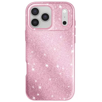 Ovitek za iPhone 17 Pro Max, dvobarvna zasnova in bleščeča obdelava, Roza