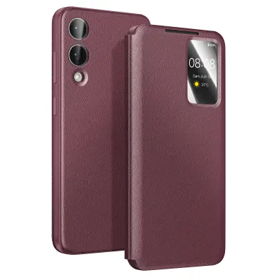 Ovitek za Galaxy S25 Edge z oknom Smart View in držalom za kartice, Bordeaux