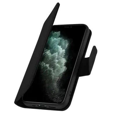 Denarnica etui za iPhone 11 Pro iz premium usnja s funkcijo stojala, Črna