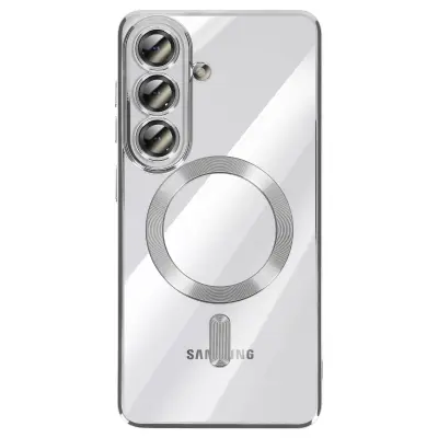 Mehko ohišje MagSafe za Galaxy S26 Plus, odporno na udarce, s kromiranim robom, Srebrna