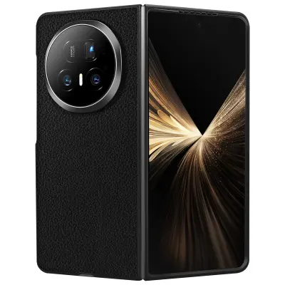 Ovitek za Honor Magic V5, trd, z učinkom zrnatega usnja in ojačanimi robovi, Črna