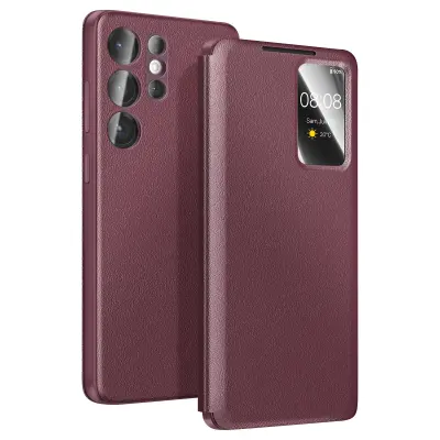 Ovitek za Galaxy S26 Ultra z oknom Smart View in držalom za kartice, Bordeaux