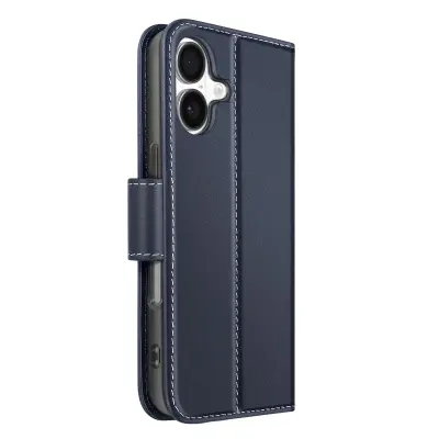 Denarnica etui za iPhone 17 iz premium usnja s funkcijo stojala, Modra noč