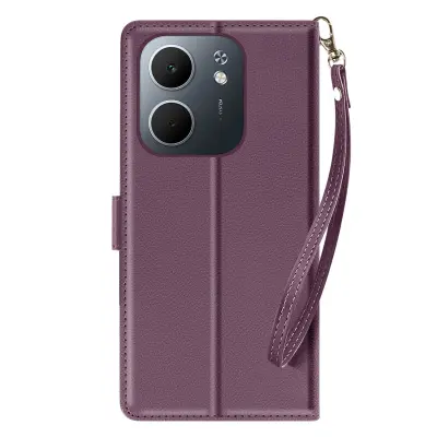 Denarnica etui za Oppo A5x z zapestnim trakom in funkcijo stojala za video, Temno vijolična