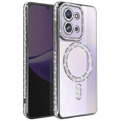 Ovitek za Redmi 15C, združljiv z MagSafe, z obrobo iz okrasnih kamnov, Črna