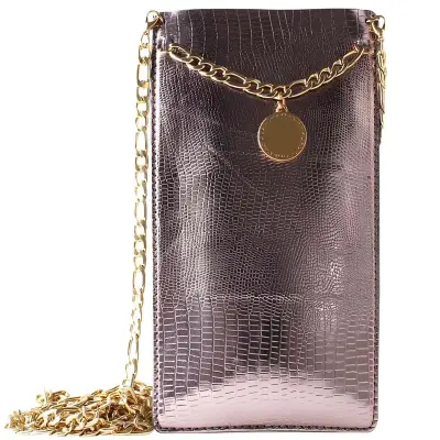 PURO, Univerzalni etui za pametni telefon XL z verižico in držalom za kartice, Rjava