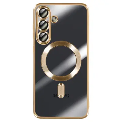 Ohišje za Galaxy S25 FE MagSafe, mehko, odporno na udarce, s kromiranim robom, Zlata