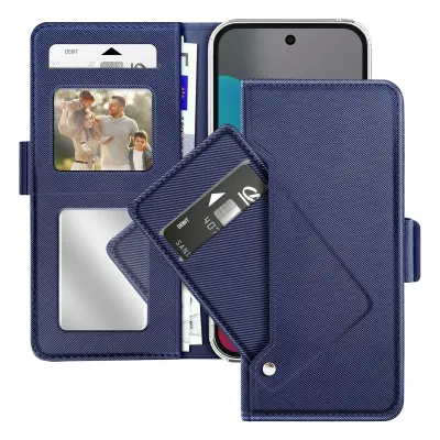 Denarnica etui za Google Pixel 10 in 10 Pro s stojalom in notranjim ogledalom, Modra noč