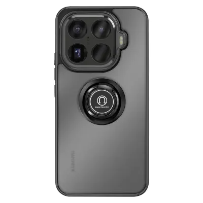 Ohišje za Xiaomi 15T Pro z vrtljivim magnetnim obročem in matiranim zaključkom, Črna