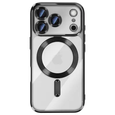 Ovitek za iPhone 17 Pro Max, združljiv z MagSafe, s kromiranim robom, Črna