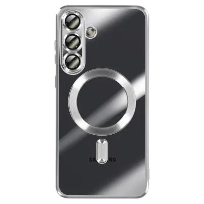 Ohišje za Galaxy S25 FE MagSafe, mehko, odporno na udarce, s kromiranim robom, Srebrna