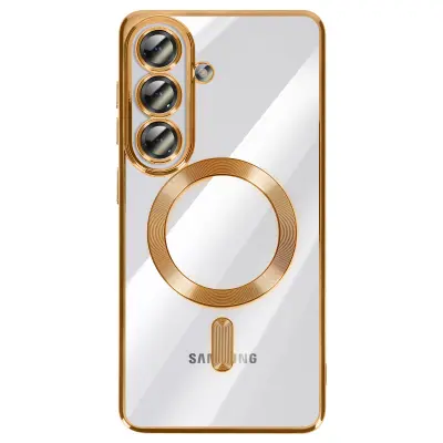 Mehko ohišje MagSafe za Galaxy S26, odporno na udarce, s kromiranim robom, Zlata