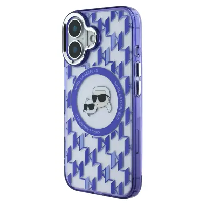 Karl Lagerfeld, Ovitek za iPhone 16 MagSafe z monogramom in motivom Karl in Choupette, Vijolična