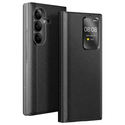 Ovitek z oknom za Galaxy Z Fold7 z držalom za kartice in funkcijo stojala, Črna