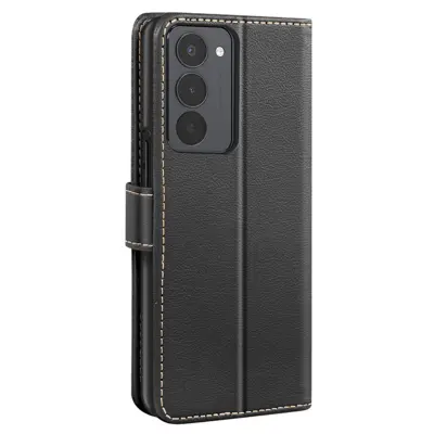 Denarnica etui za Redmi 15 5G, tekstura liči z RFID blokado, Črna