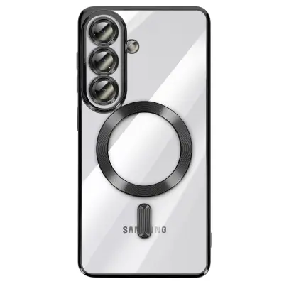 Mehko ohišje MagSafe za Galaxy S26, odporno na udarce, s kromiranim robom, Prozorno črna