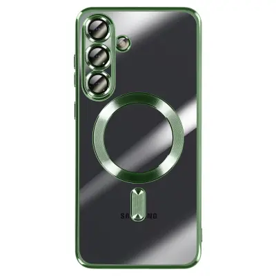 Ohišje za Galaxy S25 FE MagSafe, mehko, odporno na udarce, s kromiranim robom, Zelena