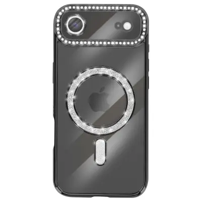 Ovitek za iPhone Air, združljiv z MagSafe, z okrasnim obodom iz strasa, Črna