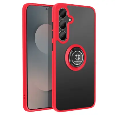 Ovitek za Galaxy S25 FE, dvomaterialna zaščita z magnetnim obročkom za podporo, Rdeča