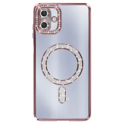Ovitek za Galaxy A07, združljiv z MagSafe, z okrasnim obodom iz strasa, Roza