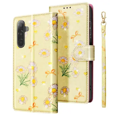 Denarnica za Samsung Galaxy A17 z zapestnim trakom in video stojalom, Rumena