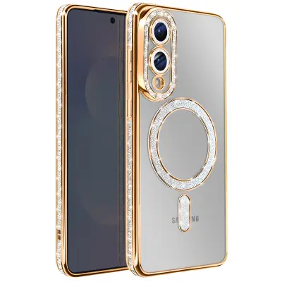 Ovitek za Samsung Galaxy S25 Edge, združljiv z MagSafe, z bleščečim robom, Zlata