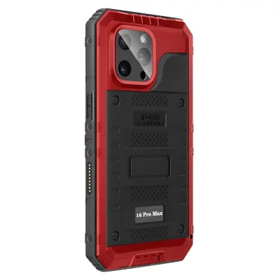 Ovitek za iPhone 16 Pro Max silikonski vodoodporen IP68 in odporen na udarce, Črna / Rdeča