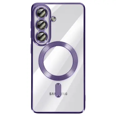 Mehko ohišje MagSafe za Galaxy S26 Plus, odporno na udarce, s kromiranim robom, Vijolična
