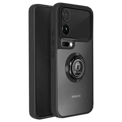 Ovitek za Xiaomi 17 Pro Max z obročnim stojalom in magnetnim nastavkom, Črna