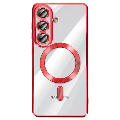 Mehko ohišje MagSafe za Galaxy S26 Plus, odporno na udarce, s kromiranim robom, Rdeča