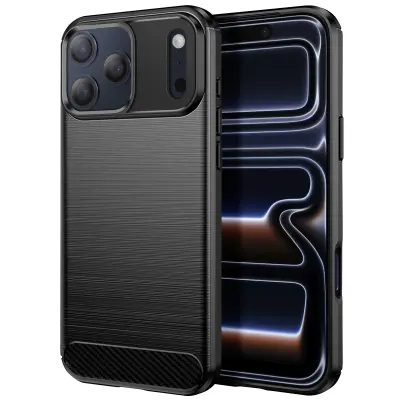 Ovitek za iPhone 17 Pro iz silikona z učinkom karbona in brušeno teksturo, Črna